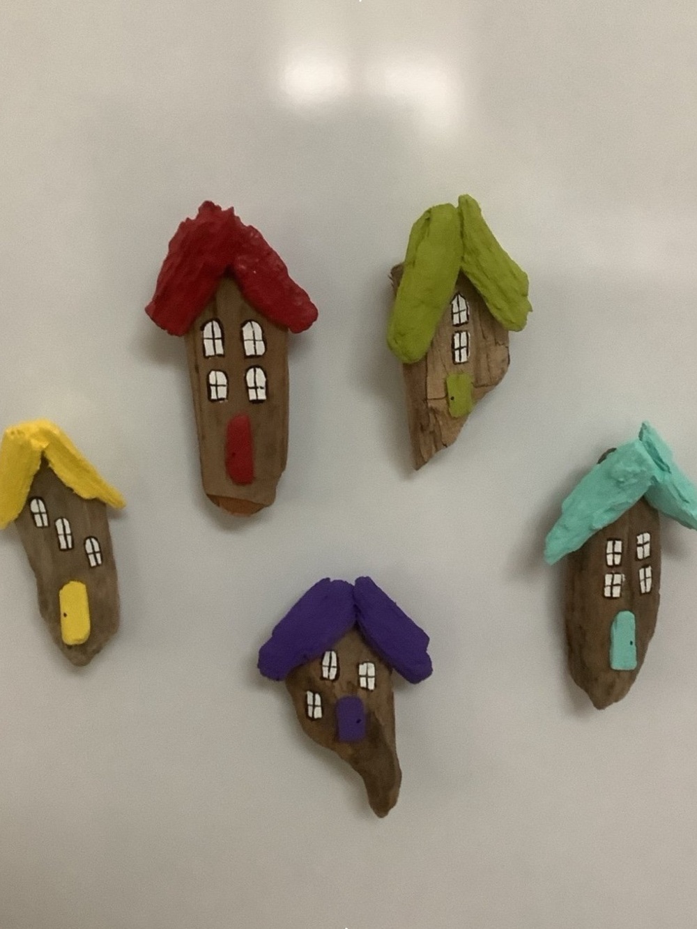 Driftwood Art, Driftwood Painted Houses Magnets ,Driftwood Magnets,Coastal Decor